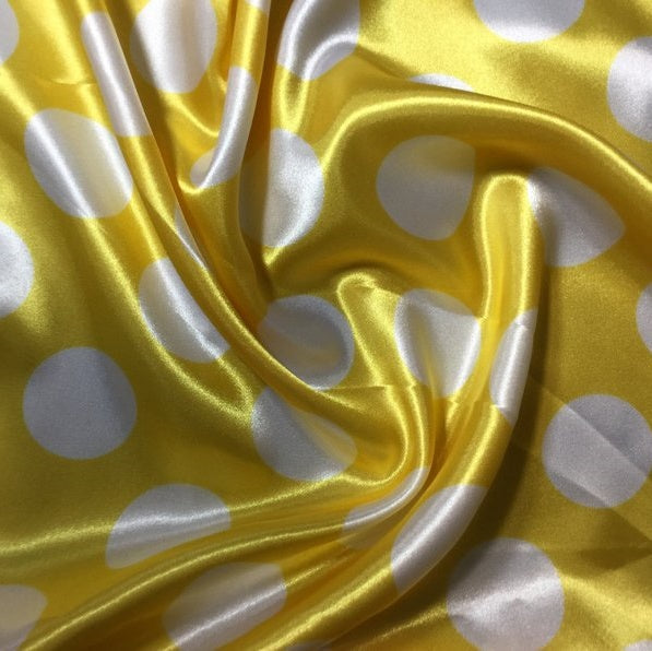 1/2″ half inch White Polka Dot on Yellow Background Satin Fabric