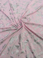 Single Span Polyester Spandex Fabric - Dull Pink And Silver Foil Design, 58"- 60" Width