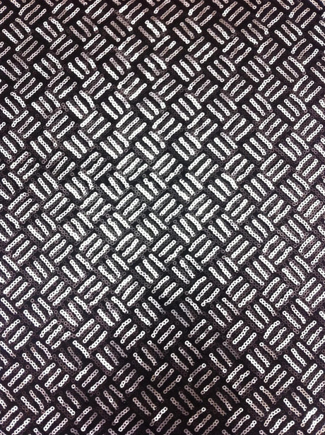 3Mm Silver And Black Matte Sequins Basket Pattern Stretch Poly Spandex Fabric - Silver/Black Basket Pattern, 56"-58" Width