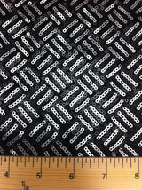 3Mm Silver And Black Matte Sequins Basket Pattern Stretch Poly Spandex Fabric - Silver/Black Basket Pattern, 56"-58" Width