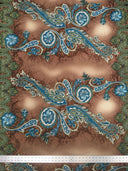 Polyester ITY Matte Jersey Spandex Fabric - Big Paisley Design, Brown, Purple, 58" Width