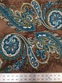 Polyester ITY Matte Jersey Spandex Fabric - Big Paisley Design, Brown, Purple, 58" Width