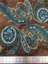 Polyester ITY Matte Jersey Spandex Fabric - Big Paisley Design, Brown, Purple, 58" Width