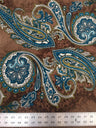 Polyester ITY Matte Jersey Spandex Fabric - Big Paisley Design, Brown, Purple, 58" Width