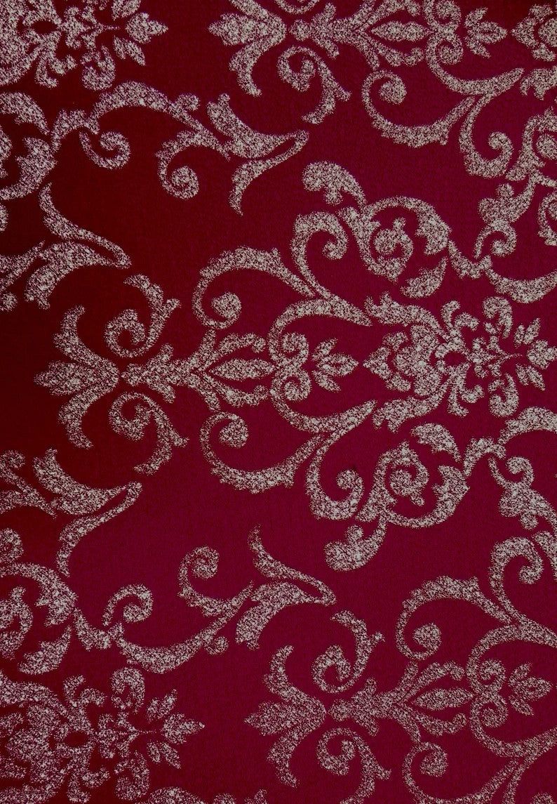 Polyester Spandex Fukuro Jacquard Fabric - Damask Design, Foil, 58" To 60" Width