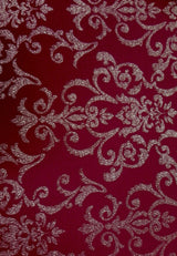 Polyester Spandex Fukuro Jacquard Fabric - Damask Design, Foil, 58" To 60" Width