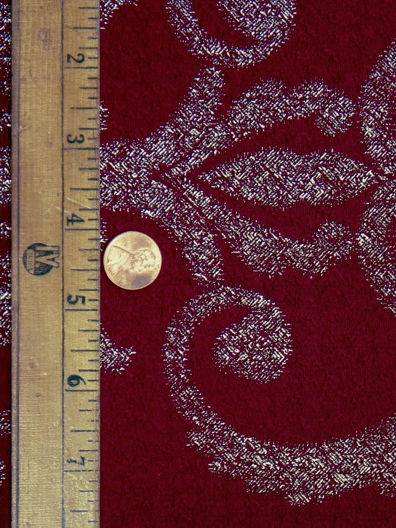 Polyester Spandex Fukuro Jacquard Fabric - Damask Design, Foil, 58" To 60" Width