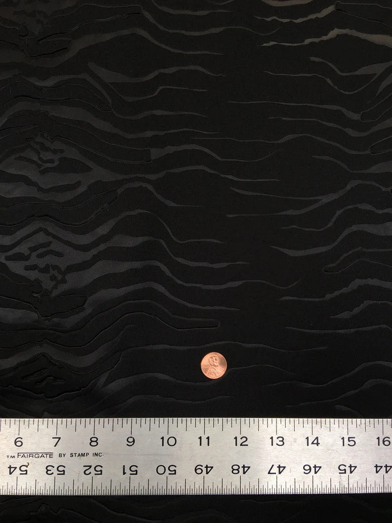 Polyester Techno Heavy Weight Fabric - Black Matte Zebra Design, 56" To 58" Width