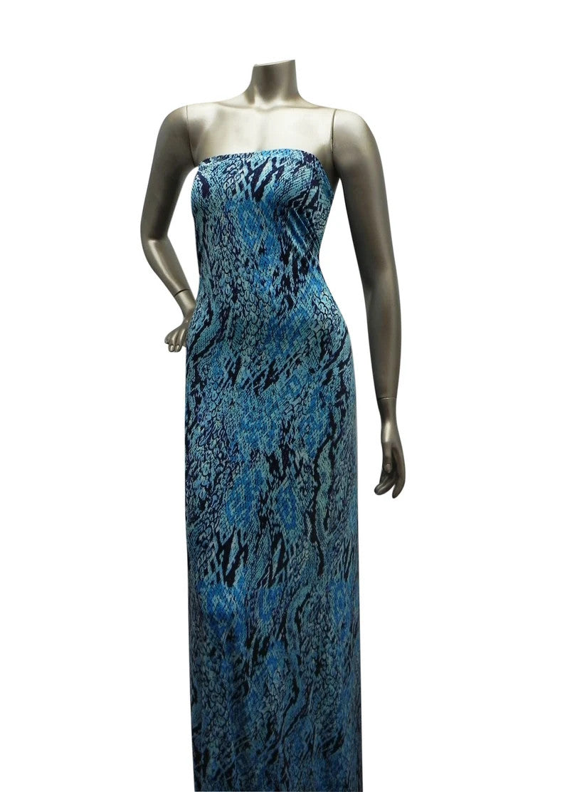 Turquoise Snakeskin Pattern Polyester Spandex Fabric - Turquoise Snakeskin Print, 58" To 60" Width
