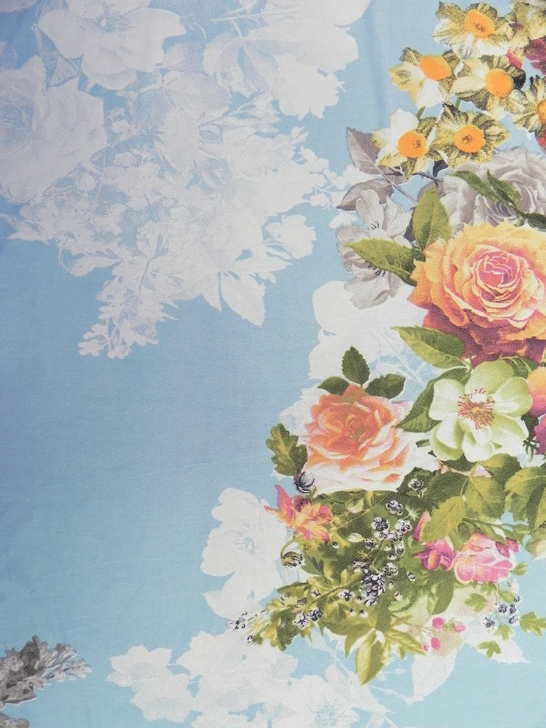 Polyester Venezia Spandex Fabric - Floral Design, Light Weight, 58"-60" Width