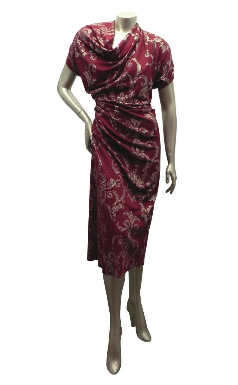 Polyester Spandex Fukuro Jacquard Fabric - Damask Design, Foil, 58" To 60" Width