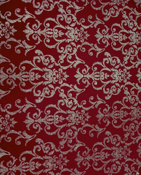 Polyester Spandex Fukuro Jacquard Fabric - Damask Design, Foil, 58" To 60" Width