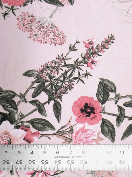 Polyester Venezia Spandex Fabric - Plants Design, 58" Width