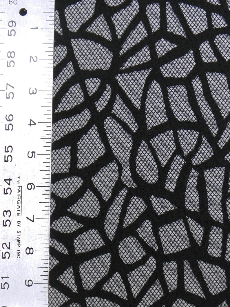 Polyester Spandex Double Knit Fabric - Black Abstract Design, 56" Width (1 Yard)