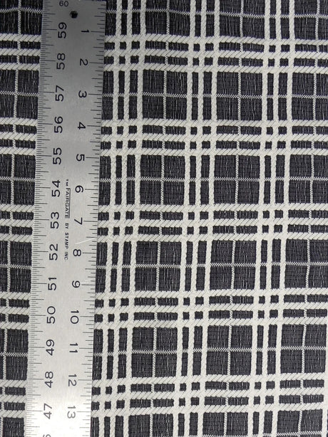 Polyester Spandex Double Knit Fabric - Black And Ivory Plaid Design, 56" Width