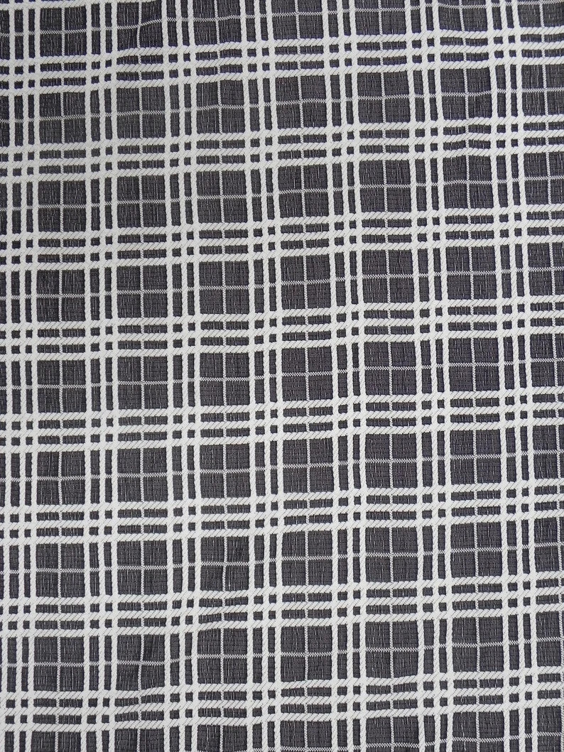 Polyester Spandex Double Knit Fabric - Black And Ivory Plaid Design, 56" Width