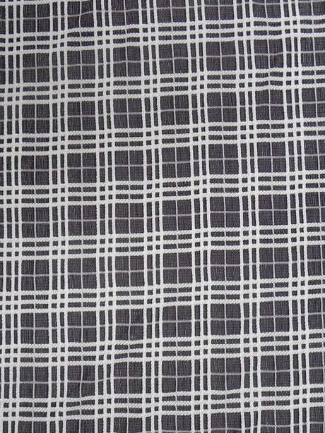Polyester Spandex Double Knit Fabric - Black And Ivory Plaid Design, 56" Width