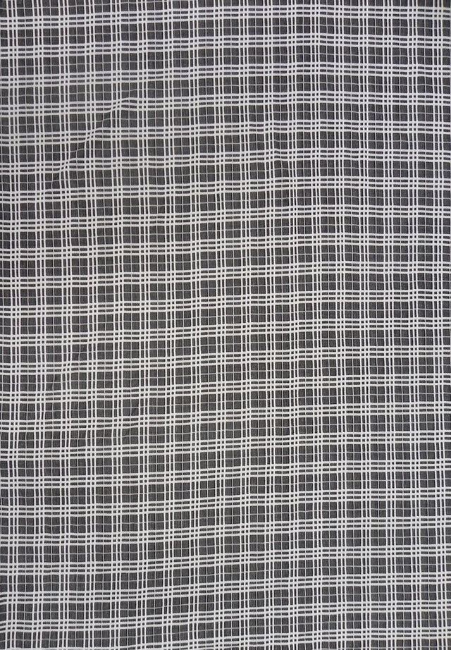 Polyester Spandex Double Knit Fabric - Black And Ivory Plaid Design, 56" Width