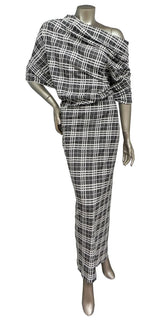 Polyester Spandex Double Knit Fabric - Black And Ivory Plaid Design, 56" Width