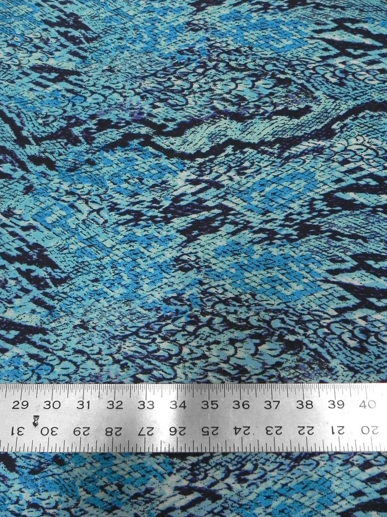 Turquoise Snakeskin Pattern Polyester Spandex Fabric - Turquoise Snakeskin Print, 58" To 60" Width