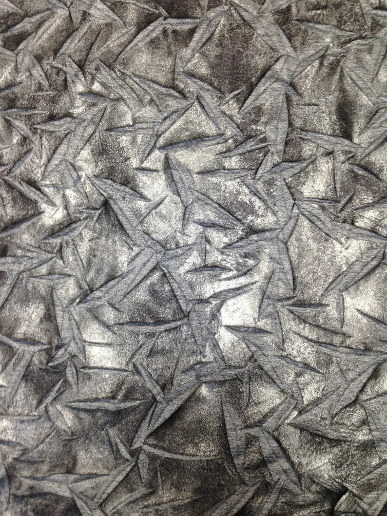 Polyester Spandex Fabric - Crinkle 2 Tone Matte Foil Kamang Design, Charcoal/Grey, Charcoal/Gold, 54/56" Width