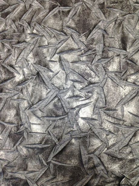 Polyester Spandex Fabric - Crinkle 2 Tone Matte Foil Kamang Design, Charcoal/Grey, Charcoal/Gold, 54/56" Width