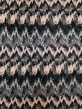 Ikat Zigzag Pattern Polyester Fabric - Holographic Faux Sequins, Stretch Bodre Mini Pleat, 57" To 58" Width