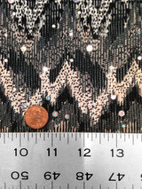 Ikat Zigzag Pattern Polyester Fabric - Holographic Faux Sequins, Stretch Bodre Mini Pleat, 57" To 58" Width