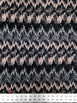Ikat Zigzag Pattern Polyester Fabric - Holographic Faux Sequins, Stretch Bodre Mini Pleat, 57" To 58" Width