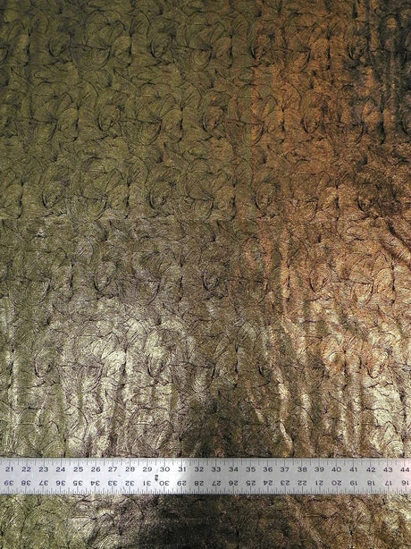 Polyester Spandex Velvet Fabric - Foil Abstract Design, Dark Gold, Dark Silver, 58" To 60" Width