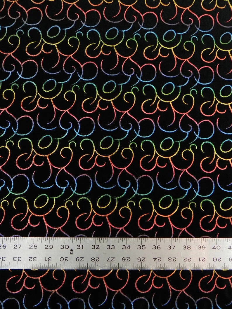 Polyester Spandex Velvet Fabric - Multi Foil Hologram Effect Swirl Design, 58 To 60 Inches Wide