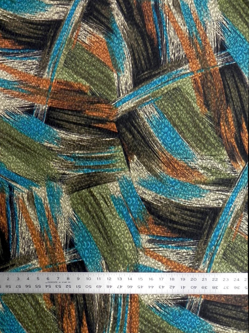 Abstract Design Acetate Polyester Spandex Fukuro Jacquard Fabric - Rust, Teal, Abstract Pattern, 58" To 60" Width
