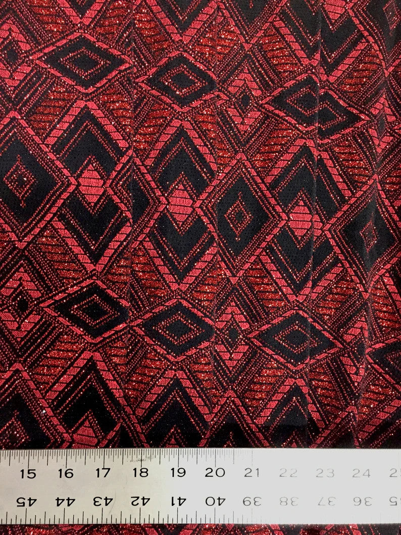 Polyester Spandex Geometric Design On Acetate Slinky Fabric - Glitter And Lurex, 52" Width
