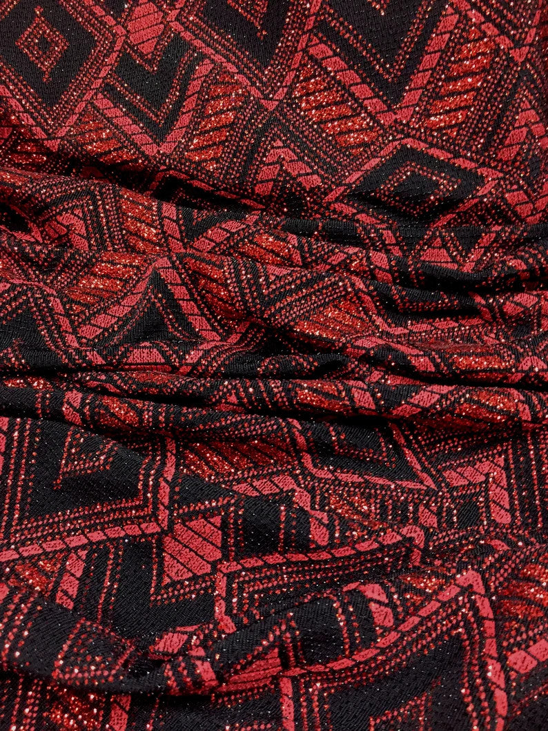 Polyester Spandex Geometric Design On Acetate Slinky Fabric - Glitter And Lurex, 52" Width