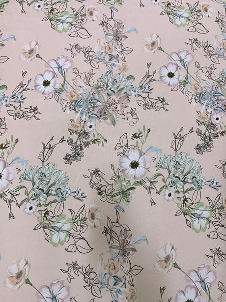 Vintage Floral Design Polyester Bulgari Spandex Fabric - Floral Print, 58"-60" Width