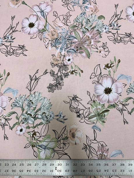 Vintage Floral Design Polyester Bulgari Spandex Fabric - Floral Print, 58"-60" Width