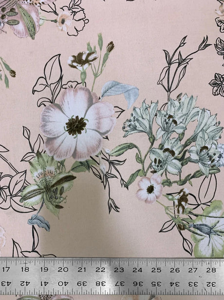 Vintage Floral Design Polyester Bulgari Spandex Fabric - Floral Print, 58"-60" Width