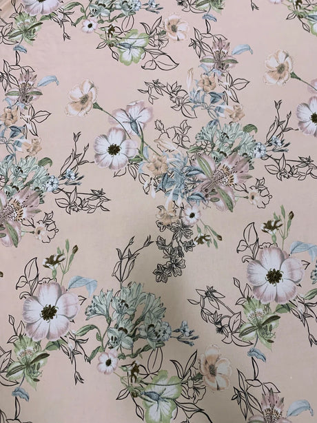 Vintage Floral Design Polyester Bulgari Spandex Fabric - Floral Print, 58"-60" Width
