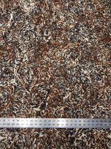 Polyester Textured Chiffon Fabric - Animal Print Large Rosettes On Black Non-Stretch Mesh, Silver, Brown, 50" Width