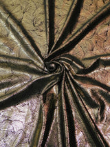 Polyester Spandex Velvet Fabric - Foil Abstract Design, Dark Gold, Dark Silver, 58" To 60" Width