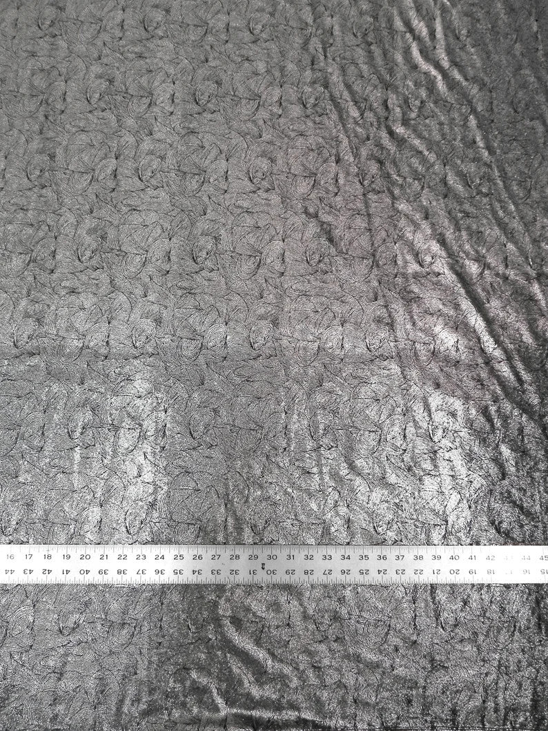 Polyester Spandex Velvet Fabric - Foil Abstract Design, Dark Gold, Dark Silver, 58" To 60" Width