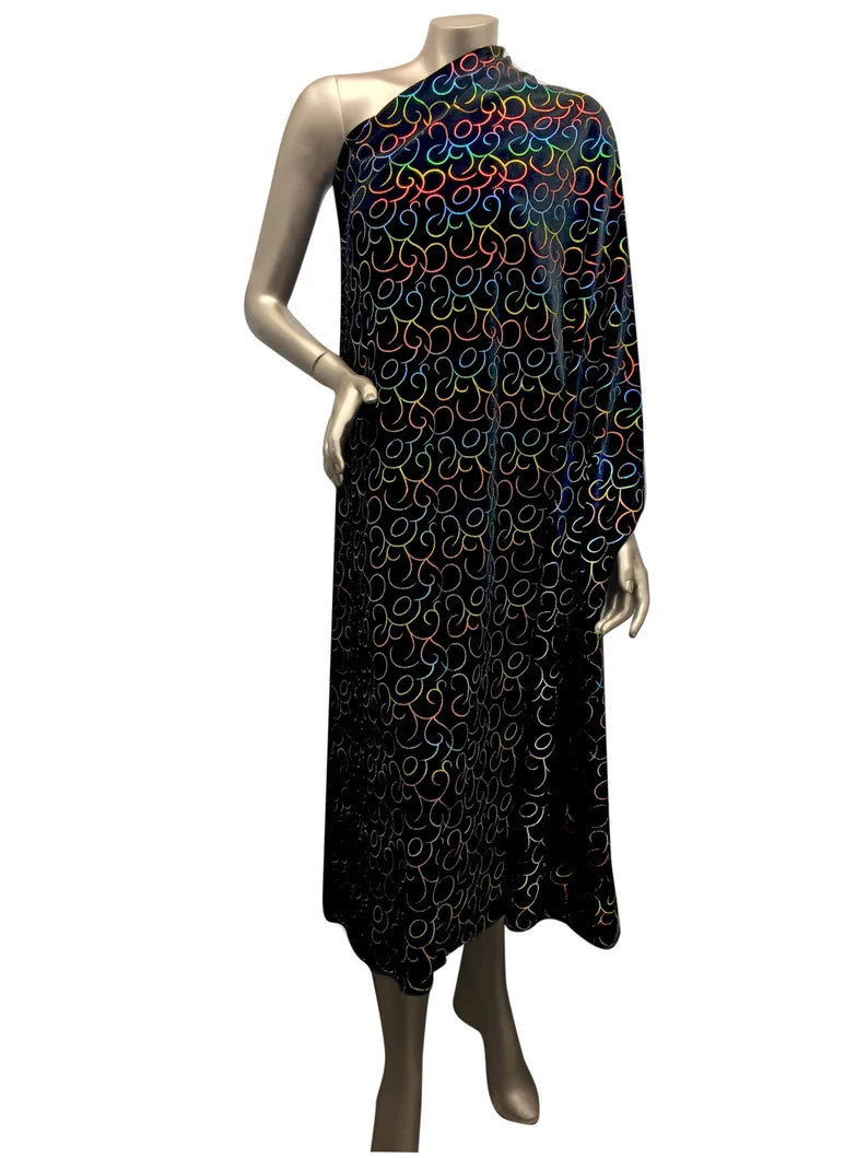 Polyester Spandex Velvet Fabric - Multi Foil Hologram Effect Swirl Design, 58 To 60 Inches Wide