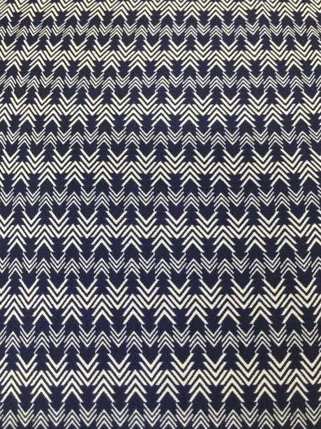 Polyester Venezia Spandex Fabric - Geometric Small Design, Navy, Beige, 58" Width