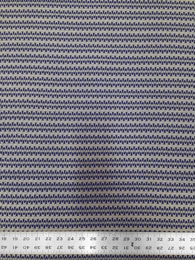 Polyester Venezia Spandex Fabric - Geometric Small Design, Navy, Beige, 58" Width