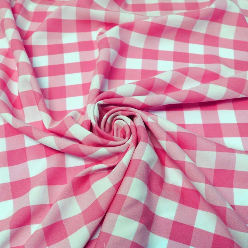 1″ inch Fuchsia White Checkered Gingham Polyester Poplin Fabric