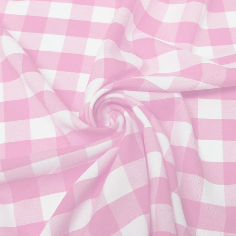 1″ inch Pink White Checkered Gingham Polyester Poplin Fabric,