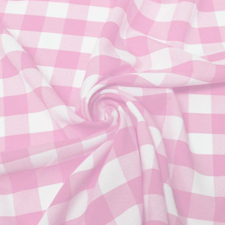 1″ inch Pink White Checkered Gingham Polyester Poplin Fabric,