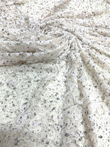 Ivory Double Knit Swirl Pattern Polyester Spandex Fabric - Shiny Silver Foil, Ivory, 56" Width