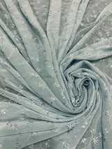 Vintage Floral Embroidered Design Polyester Spandex Mesh Fabric - Floral Embroidery, See-Through, 60" Width
