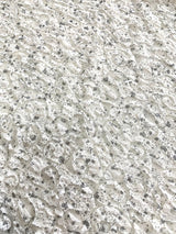Ivory Double Knit Swirl Pattern Polyester Spandex Fabric - Shiny Silver Foil, Ivory, 56" Width